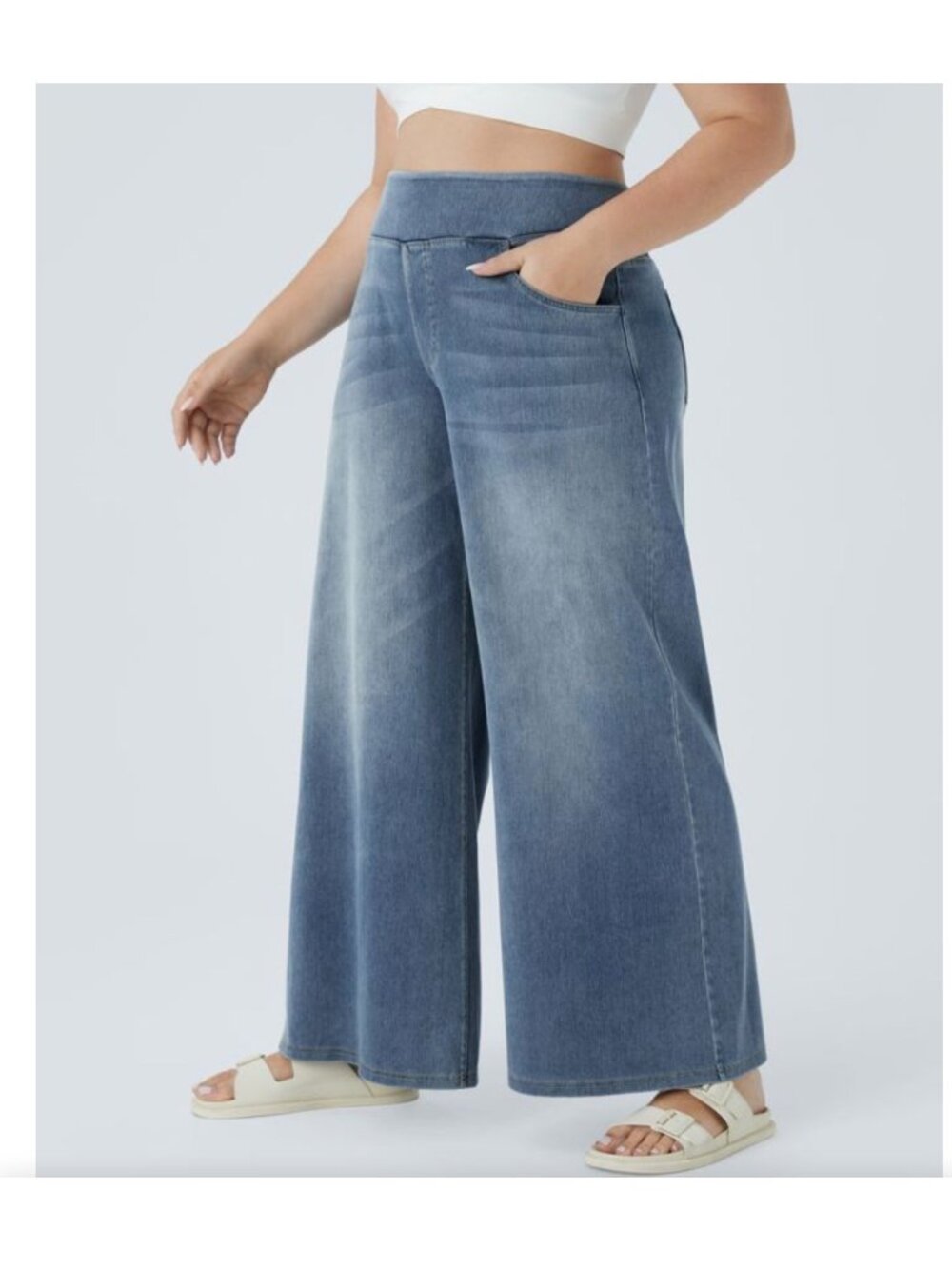 Halara XL Wide-Leg High-Waist Denim Pants nwt
